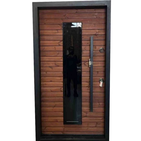 درب ضد سرقت قهوه ای لوکس شیشه دار